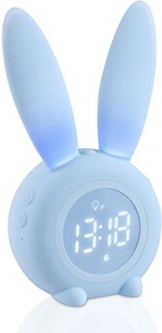 Aoreun Sveglia Bambini, Carina Sveglia Coniglio, sveglie da comodino con Luce Notturna Funzione Snooze Timer, Sveglia Ricaricabile, Induzione Wake up Light, sveglia comodino per Bambini Blu