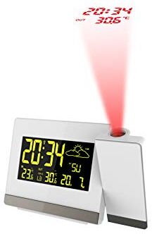 technoline Sveglia con proiezione radio  con LED, colore bianco, 14,7 x 4,2 x 9,2 cm