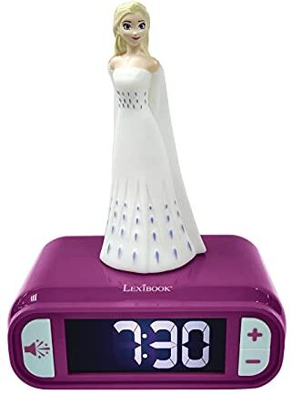 Lexibook , Disney Frozen 2 Sveglia con Suoni e Luce Notturna per Bambini con Luce Notturna Snooze, Orologio per Bambini, Elsa Luminoso, Colore Blu