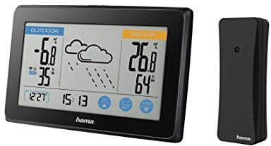 Hama Stazione barometica Touch con sensore Esterno. Orologio radiocontrollato, Calendario, previsione Meteo, Temperatura/umidità Interna/Esterna, Nero