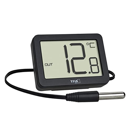 TFA Dostmann Termometro digitale per interni-esterni, , incl. sensore di temperatura impermeabile, valori massimi e minimi, con magnete/supporto, nero