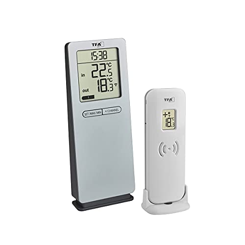 TFA Dostmann Termometro radio LOGOneo, , temperatura ambiente e temperatura esterna, con sensore esterno, digitale, argento