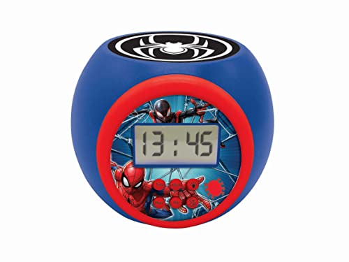 Lexibook Sveglia con proiettore Spiderman Marvel con funzione snooze , luce notturna con timer, schermo LCD, a batteria, blu / rosso,