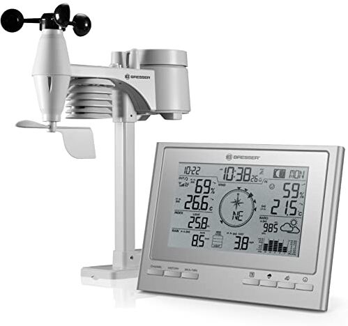 BRESSER Stazione meteo radio ClimateScout della  con sensore esterno professionale, centralina meteo 7-in-1; argento