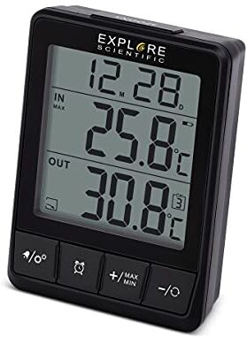 Explore Scientific WSH0002 Stazione meteo con sensore wireless, visualizzazione temperatura interna ed esterna, orologio con allarme/snooze, nero