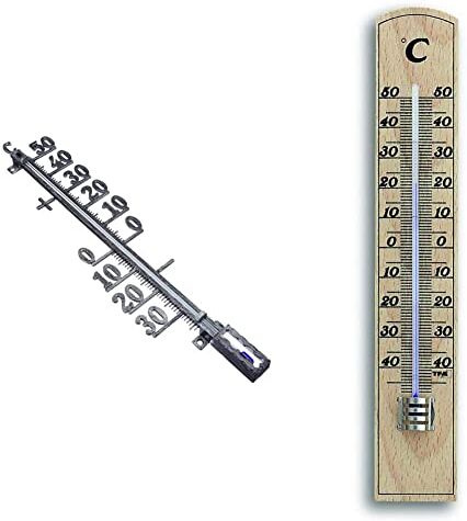 TFA Dostman 12.5002.50, Termometro da esterno &  Termometro 12.1004-Termometro per Interni, in Legno