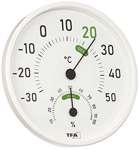 TFA Dostmann  Termoigrometro analogico, per Interni ed Esterni, con Zone di Comfort Colorate, Bianco