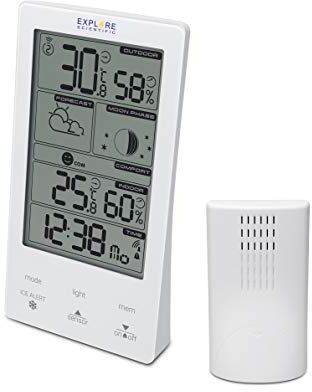 Explore Scientific WSH4009, Stazione meteo con display touch Bianco e Nero, Previsioni del tempo, Dual alarm, Fasi lunari, Bianco