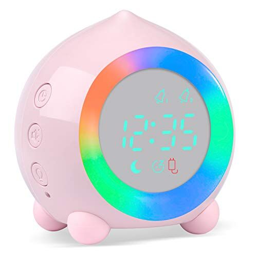 Ayybboo Sveglia Digitale Bambina,Sveglie Digitale per Bambini per Ragazze Ragazzi con Luci Colorate Sveglia Senza Ticchettio Sveglia da Comodino Lampada Notturna Sveglia Silenziosa (Rosa)