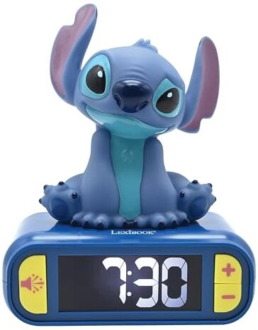 Lexibook , Disney Stitch, Sveglia notturna Stitch, Suoni e melodie, Schermo LCD retroilluminato, Luminoso, Snooze, Blu,