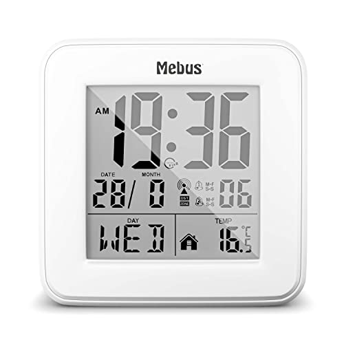 Mebus Sveglia digitale wireless con display della temperatura, illuminazione, calendario, compatta e stabile, colore: nero, modello: