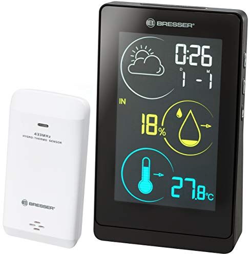 BRESSER Stazione meteorologica wireless Temeo Life H con display a colori, muffa, gelo e allarme termico, trend meteo, sensore esterno incluso