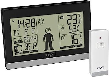 TFA Dostmann Stazione Meteo Wireless Weather Boy, , Temperatura Esterna/Interna, con sensore Esterno, Prevision del Tempo, Fase lunare/Tramonto, Nero