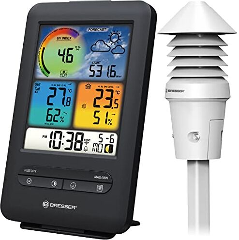 BRESSER Stazione meteorologica W-LAN a Colori con sensore Esterno 4-in-1 per Raggi UV e Livello luminosità