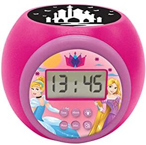 Lexibook - Sveglia con proiettore Disney Princess con Funzione Snooze, Luce Notturna con Timer, Schermo LCD, a Batteria