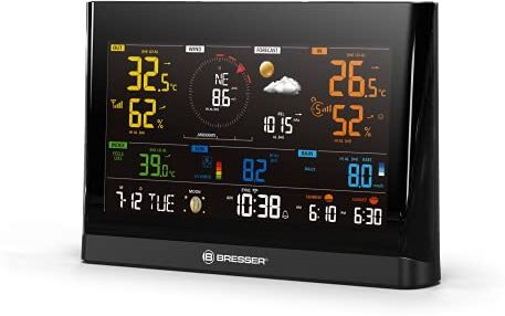 BRESSER Stazione base aggiuntiva per 7003300 WLAN Comfort Meteo Center Radio Stazione Meteo con display a colori e sveglia integrata, colore: Nero