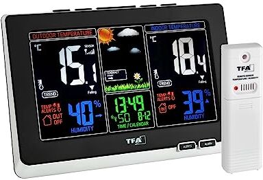 TFA Dostmann stazione meteo wireless Spring, , temperatura e umidità, con sensore esterno, previsioni del tempo, allarme temperatura, nero