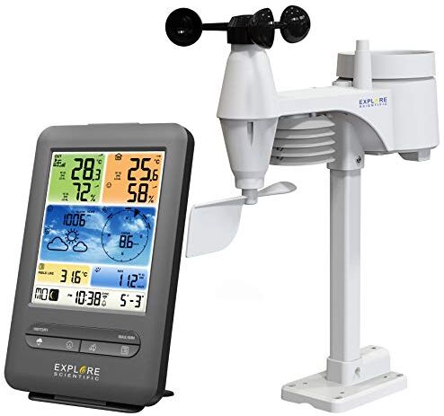 Explore Scientific Stazione Meteo con sensore Esterno 5 in 1 per Temperatura, umidità, Pressione atmosferica, Vento e Pioggia