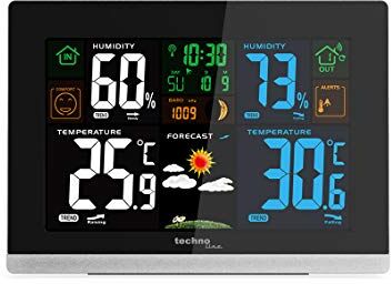 technoline Stazione meteorologica radio, temperatura interna, temperatura esterna, umidità dell'aria, indicatore di tendenza, punto di rugiada, display a colori, orologio radiocontrollato, fasi lunari