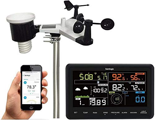 sainlogic Stazione Meteo Professionale Wireless 10 In 1 Punto D'accesso Stazione Meteo Senza Fili Con Sonda Esterna, Pluviometro, Anemometro, Tempo, Display A Colori, Wunderground