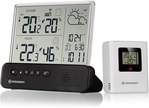 BRESSER Stazione Meteo Wireless Translucidus NV con Sensore Esterno, Orologio Radiocontrollato, Indicatore di Comfort del Clima Interno, Allarme di Gelo e Display Trasparente