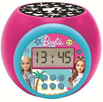 Lexibook , Mattel Barbie, Sveglia con proiettore Barbie con snooze funzione, luce notturna con timer, schermo LCD, a batteria,