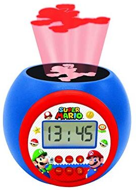 Lexibook Nintendo Super Mario Sveglia con proiettore con snooze funzione, luce notturna con timer, schermo LCD, a batteria,