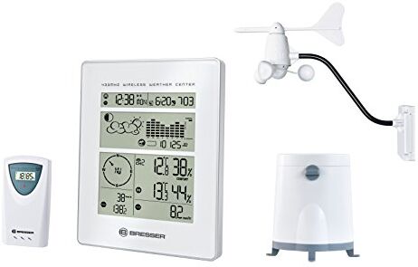 BRESSER WeatherCenter  Stazione metereologica, stazione meteo wireless con sensore termo-igrometro, anemometro e pluviometro