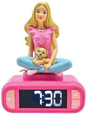 Lexibook , Mattel Barbie, Sveglia notturna Barbie, Suoni e melodie, Schermo LCD retroilluminato, Luminoso, Snooze, Rosa,