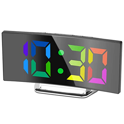 Derkiewn Sveglia digitale, grande schermo a specchio LED da 7'', 2 luminosità, 12/24 ore, temperatura, data, Snooze, Alimentazione USB, funzione di memoria (colore)