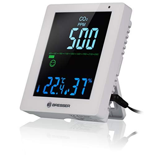 BRESSER CO2 air quality monitor Smile Dispositivo di misurazione dell'aria con rilevatore di anidride carbonica e visualizzazione dei valori di umidità e temperatura, nero