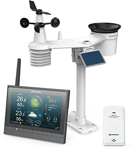 BRESSER Stazione meteo wireless con sensore da esterno; alimentazione a energia solare, con termoigrometrico, modello MeteoChamp HD WLAN, stazione meteinclusi manometro e pluviometro