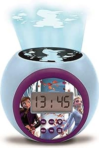Lexibook Sveglia con proiettore Disney Frozen 2 Anna Elsa con Funzione Snooze, Luce Notturna con Timer, Schermo LCD, a Batteria, Blu/Viola, Colore