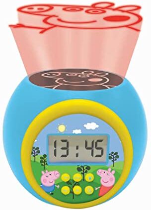 Lexibook - Sveglia con proiettore Peppa Pig con Funzione Snooze, Luce Notturna con Timer, Schermo LCD, a Batteria, Blu/Giallo, Colore