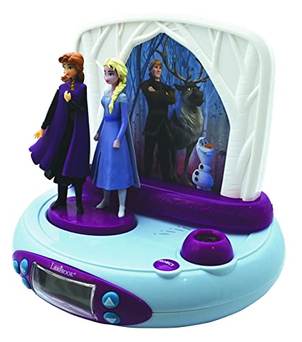 Lexibook Disney Frozen 2 Elsa & Anna, Orologio Sveglia con proiettore, Luce Notturna, prejettare l'ora sul soffito, effeti sonori, batterie, Blu/Porpora, Colore