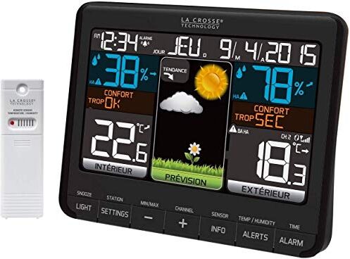 La Crosse Technology WS6825 BLA, Stazione meteorologica, con sensore Esterno e Supporto a Muro, Colore: Nero