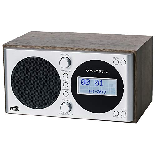 Majestic WR 162 DAB Radio Vintage RDS FM/DAB/DAB+, display LCD, Ingresso AUX-IN, sveglia con due allarmi e tre suonerie, Marrone e Silver