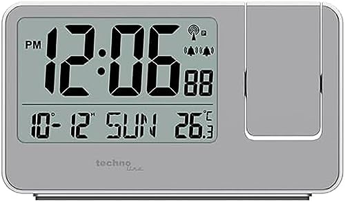 Technoline Sveglia per proiezione, orologio radio, proiezione di temperatura e ora, argento