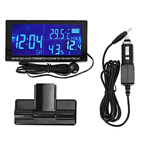 KIMISS Orologio E Temperatura per Auto + Multifunzionale 12V Car Auto Lcd Orologio Digitale Termometro Igrometro Previsioni Meteo Misuratore di Tensione di Temperatura Monitor