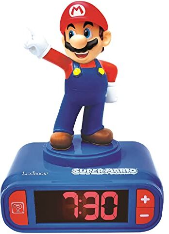 Lexibook Sveglia digitale Nintendo Super Mario per Bambini con Snooze e Suoni, Orologio per Bambini, Colore Blu/Rosso , 3+ anni