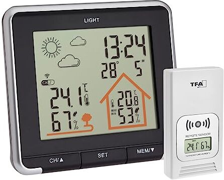 TFA Dostmann stazione meteo digitale Life, , radiocontrollata, con sensore esterno, temperatura interna e esterna, retroilluminazione, nero