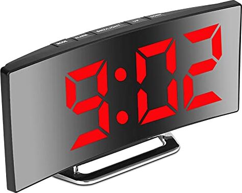 Derkiewn Sveglia digitale, grande schermo a specchio LED da 7'', 2 luminosità, 12/24 ore, temperatura, data, Snooze, Alimentazione USB, funzione di memoria(rosso)