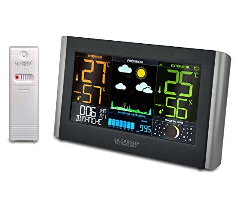 La Crosse Technology WS6836 Stazione meteo, grande schermo, LCD colorato, colore: Nero