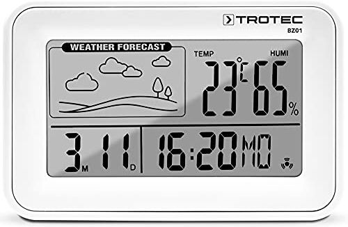 TROTEC Sveglia digitale con stazione meteo BZ01 Orologio compatto 4 in 1 con visualizzazione simultanea di ora, data, temperatura ambiente, umidità