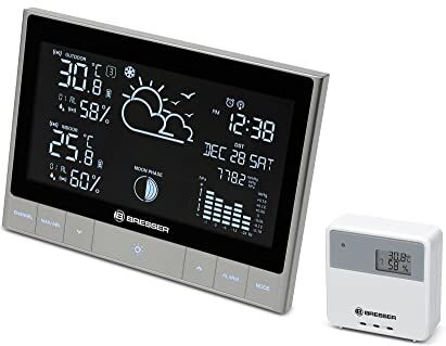 BRESSER Stazione meteo Explore Scientific, sensore esterno ClimateTemp NDH con temperatura e umidità (interna/esterna), pressione atmosferica, previsioni del tempo, avviso di gelo, ora, data e sveglia