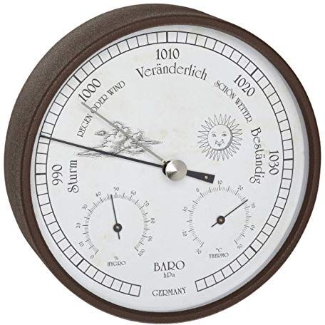 TFA Dostmann Stazione meteo analogica, per interni ed esterni, barometro, igrometro, termometro, resistente alle intemperie
