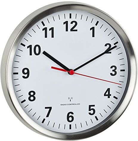 TFA Dostmann Orologio da Parete radiocontrollato con meccanismo Silenzioso Sweep, in Alluminio e Vetro, 220 x 45 x 220 mm, Colore: Bianco