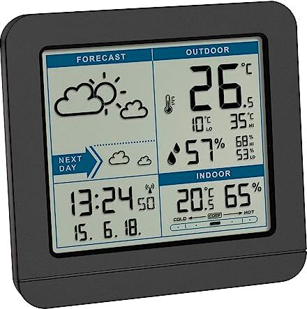 TFA Stazione meteo radio  Dostmann SKY, , stazione meteo radio con sensore esterno, previsioni del tempo, orologio radio, per interni ed esterni