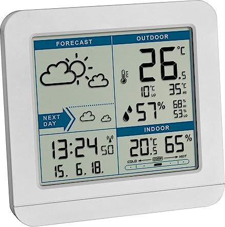 TFA Dostmann Stazione meteo wireless SKY, , stazione meteo wireless con sensore esterno, previsioni del tempo, radiosveglia, interno ed esterno, L 123 x P 52 x A 117 mm