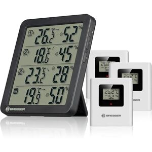 BRESSER Termoigrometro Quadro NV con 4 punti di misurazione, sensore integrato e 3 sensori wireless, indicatore di comfort Smiley, memoria Min/Max, IP44 BRESSER Termoigrometro Quadro NV con 4 punti di misurazione, sensore integrato e 3 sensori wireless, indicatore di comfort Smiley, memoria Min/Max, IP44